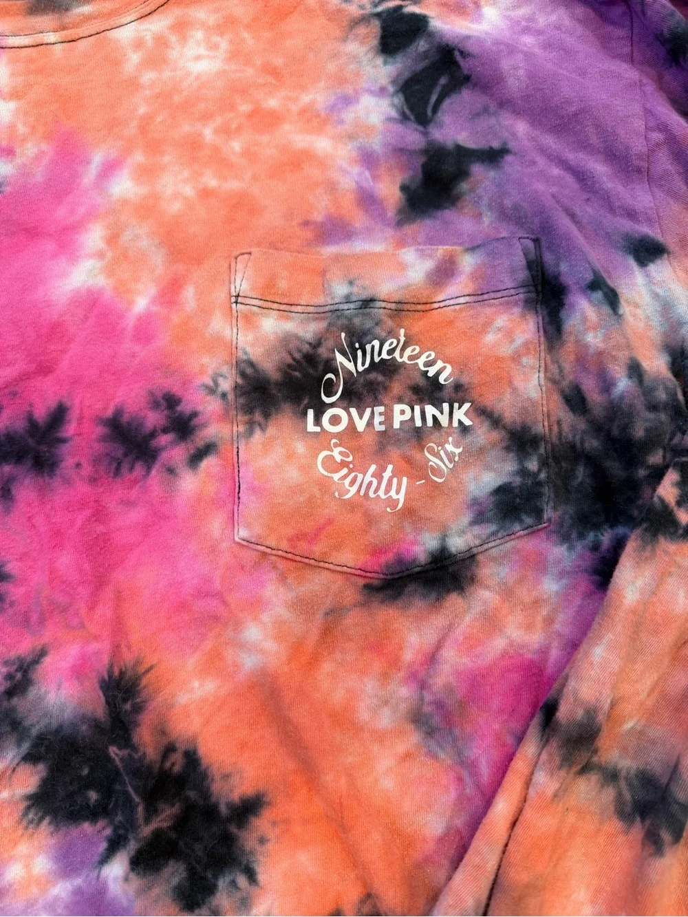 Victoria's Secret PINK Tie-Dye Long Sleeve Pocket Tee in Pink, Orange & Purple - Picture 2 of 4
